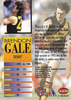 1996 Select AFL #33 Brendon Gale Back
